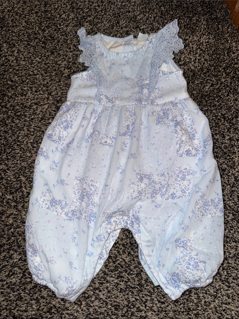Abercrombie & Fitch Light Blue Floral Baby romper with Eyelet Trim
